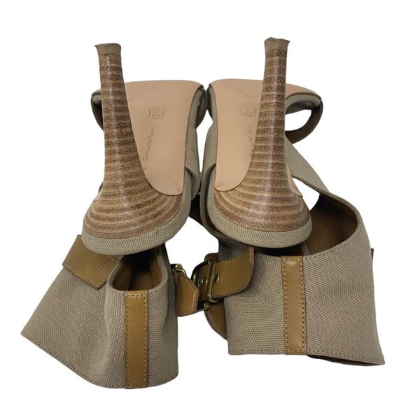 Rare Gianvito Rossi Canvas Leather Ankle Buckle Clossure Safari Sandals Heels 9 - Picture 11 of 14